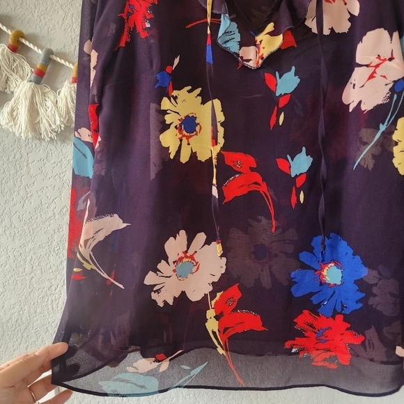 Cabi Juliet Ruffle Semi Sheer Floral Long Sleeve Top Business Casual Modest M - Picture 7 of 11